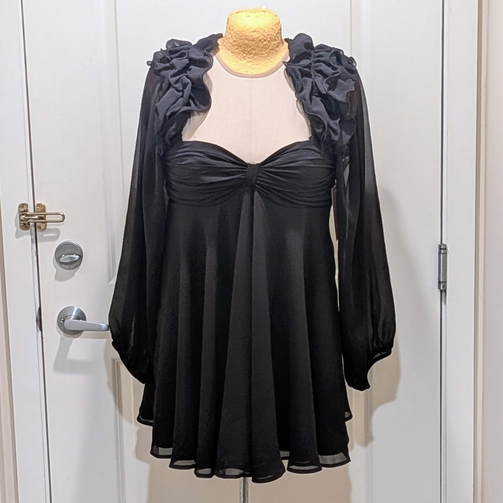 NWT Anthropologie BHLDN Brigitta Long-Sleeve Sweetheart Chiffon Mini Dress